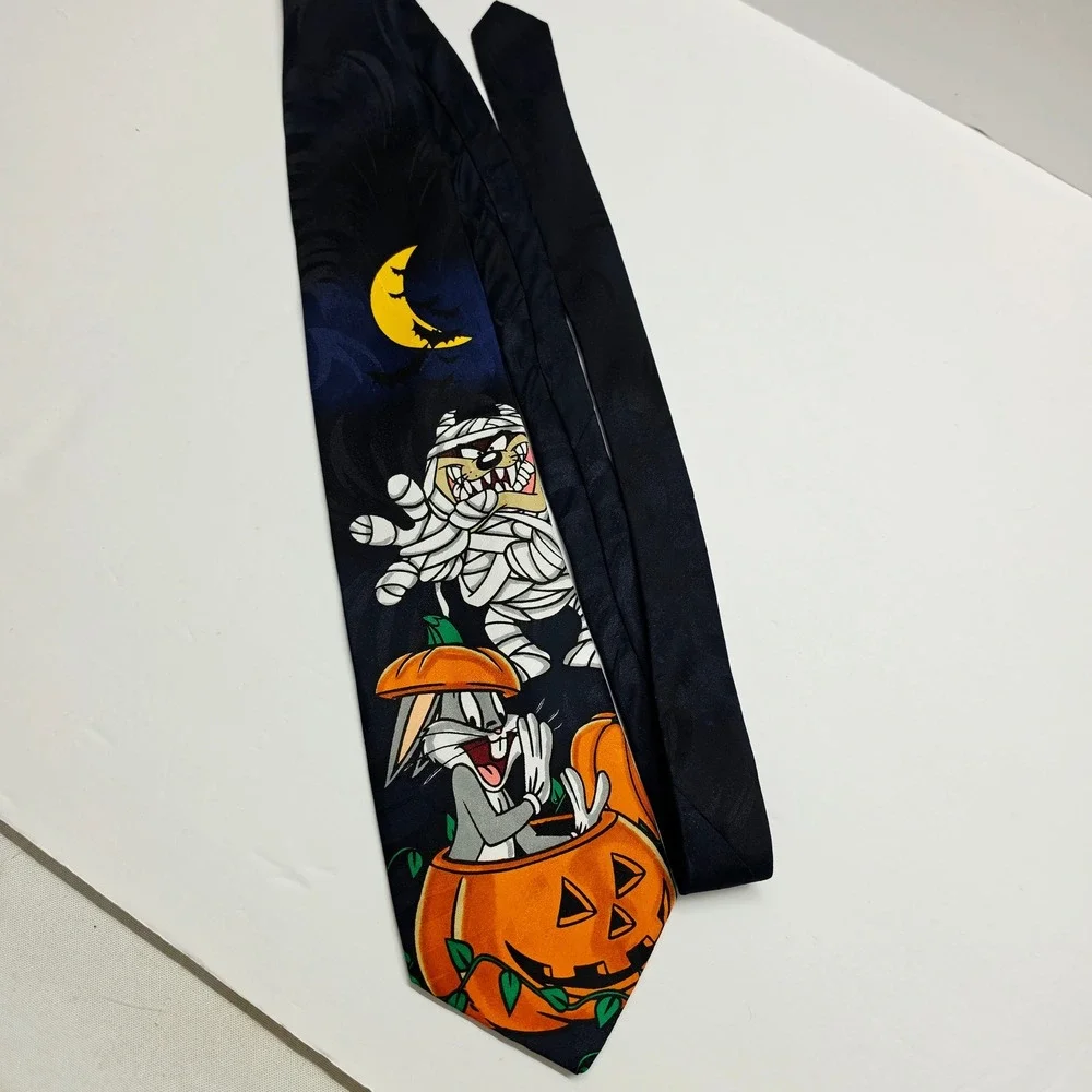 Looney Tunes Necktie Mens OS Blue 1996 Halloween Bugs Bunny Taz Mummy